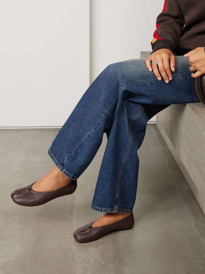 OLANE Bow Knot Split Toe Ballet Flats Brown37Women's Shoes