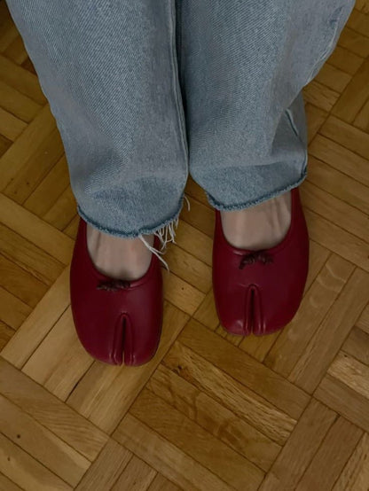 OLANE Bow Knot Split Toe Ballet Flats Red35Women's Shoes