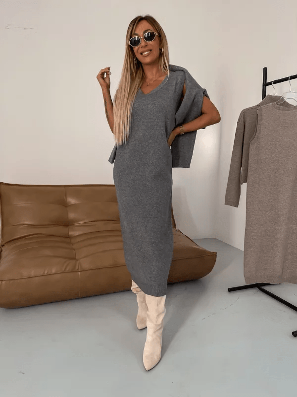 Olane Brand Cozy Midi Dress with Pullover Set CremeSMidi Dresses
