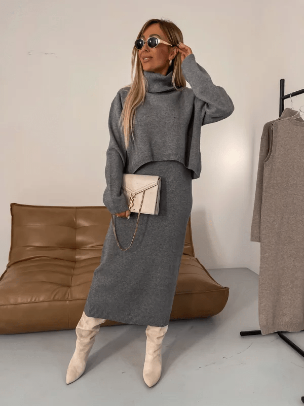 Adsara – Gemütliches Set aus Midikleid und Pullover