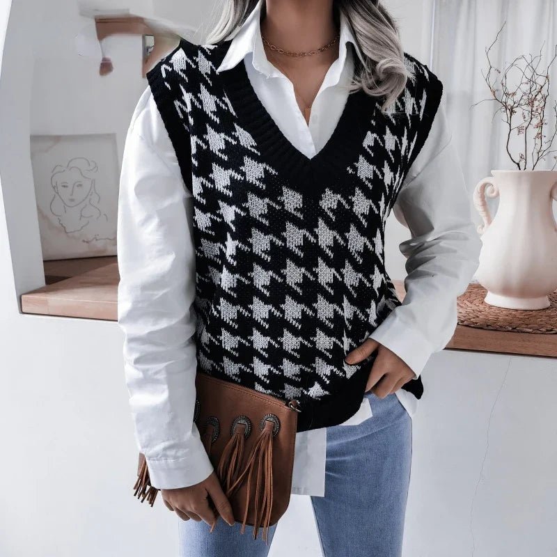 Olane Brand Knitted Sweater Vest Black WhiteSVests