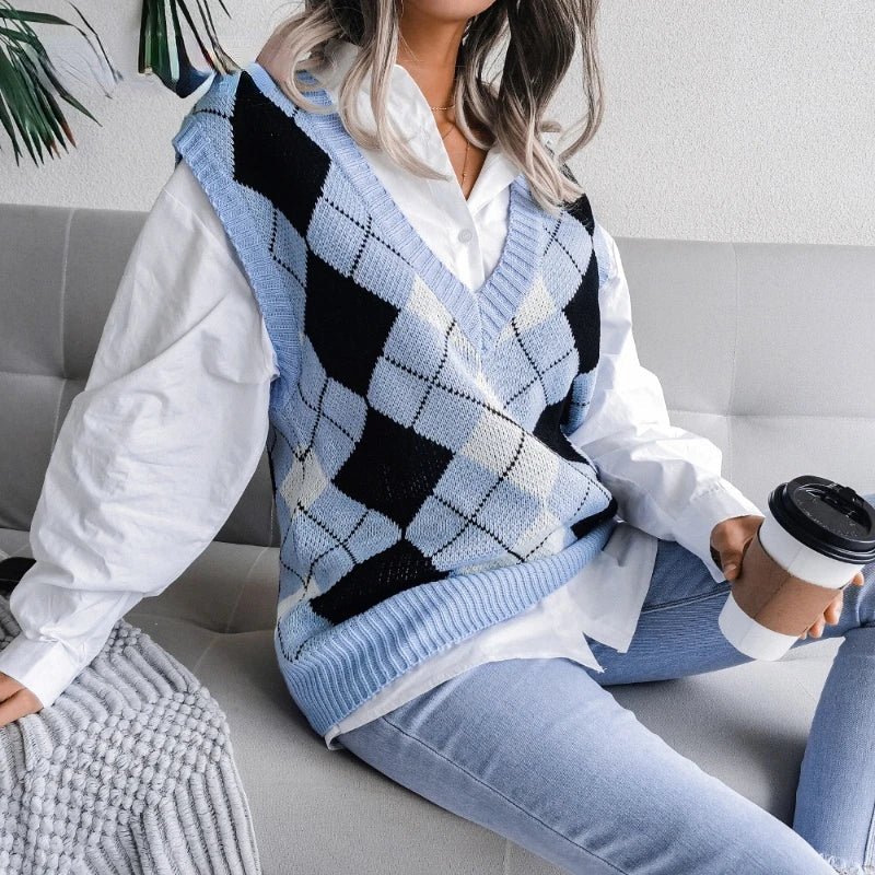Olane Brand Knitted Sweater Vest Blue BlackSVests