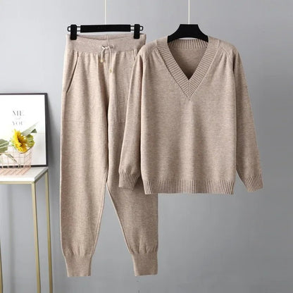 Olane Brand Knitted V - Neck Wool Set RoseSWomen's Sets