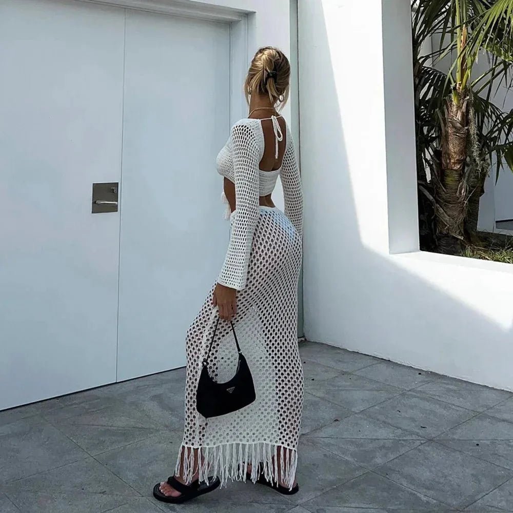 OLANE Breathable Crochet Cover Up Skirt Set LWomen's Sets