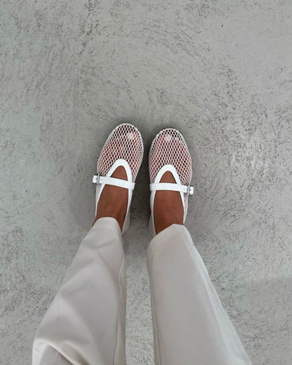 OLANE Breathable Mesh Ballet Flats White36Women's Shoes