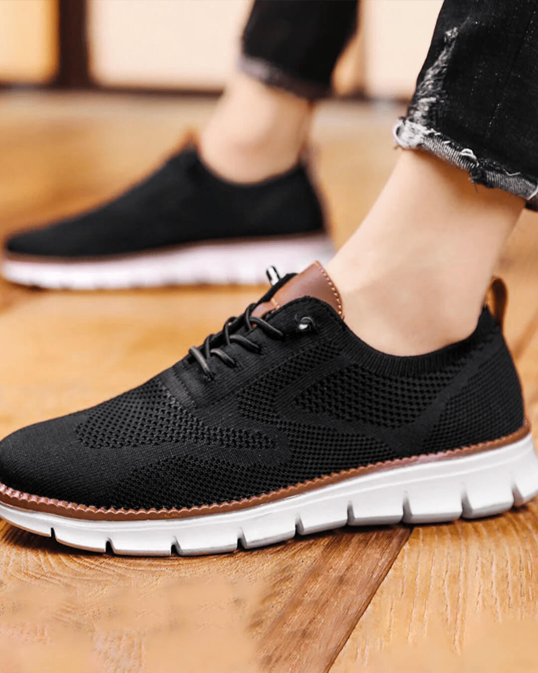 OLANE Breathable Non - Slip Knit Sneakers Black39Men's Shoes