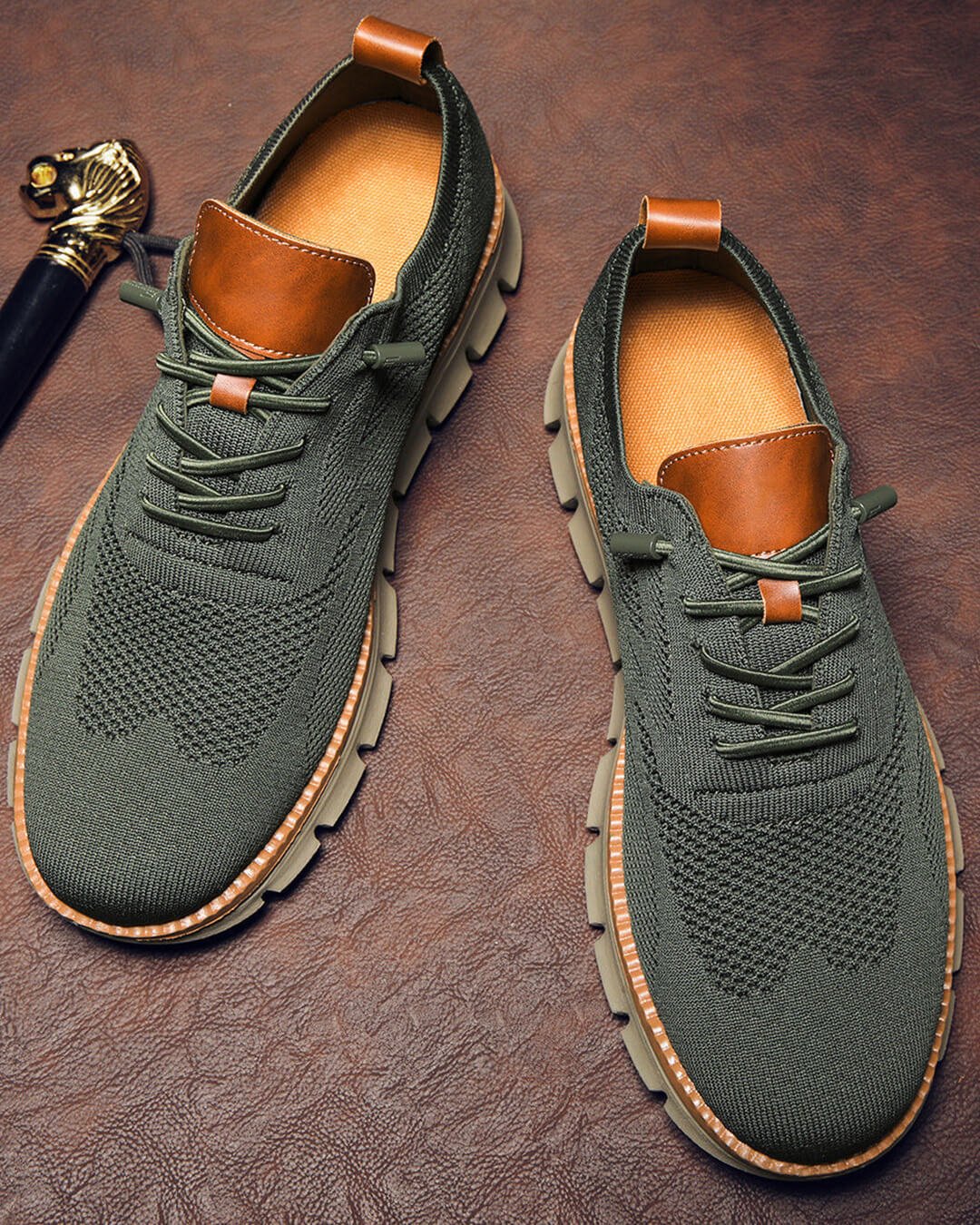 OLANE Breathable Non - Slip Knit Sneakers Khaki39Men's Shoes