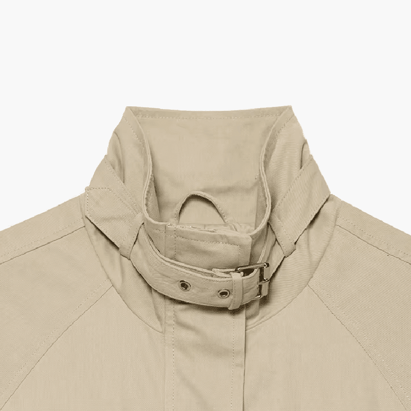 OLANE Casual Button-Front Stand Collar Jacket KhakiLWomen's Coats & Jackets