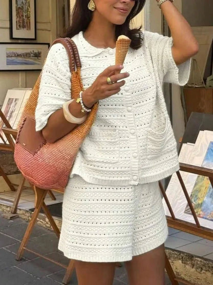 OLANE Casual Knitted Two-Piece Summer Set WhiteSWomen's Sets