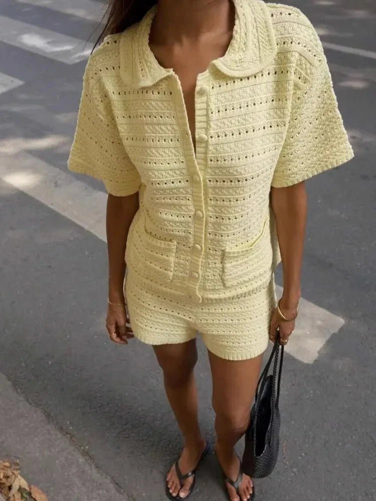 OLANE Casual Knitted Two - Piece Summer Set YellowSWomen's Sets