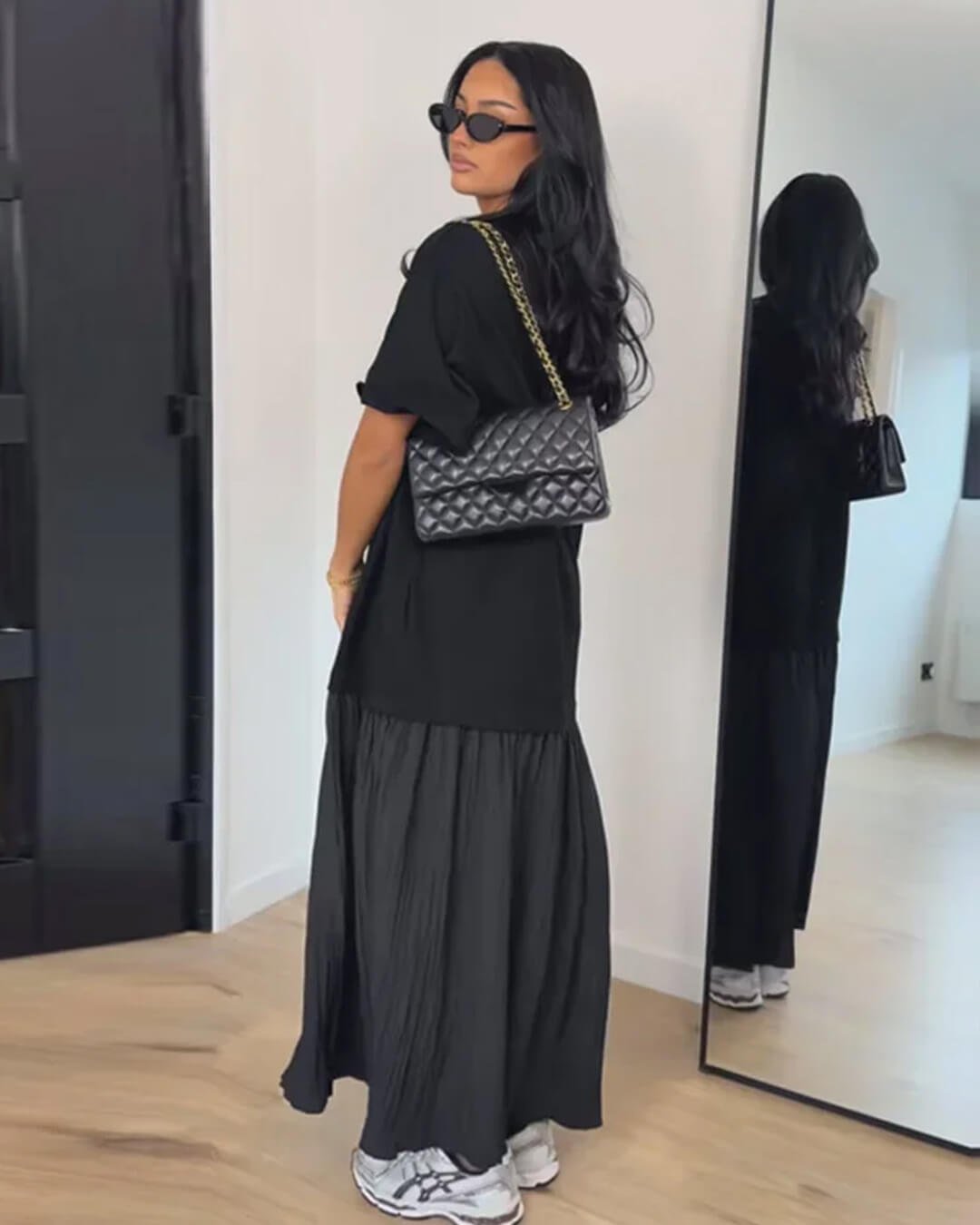 Lässiges Midikleid mit Plissee und Patchwork