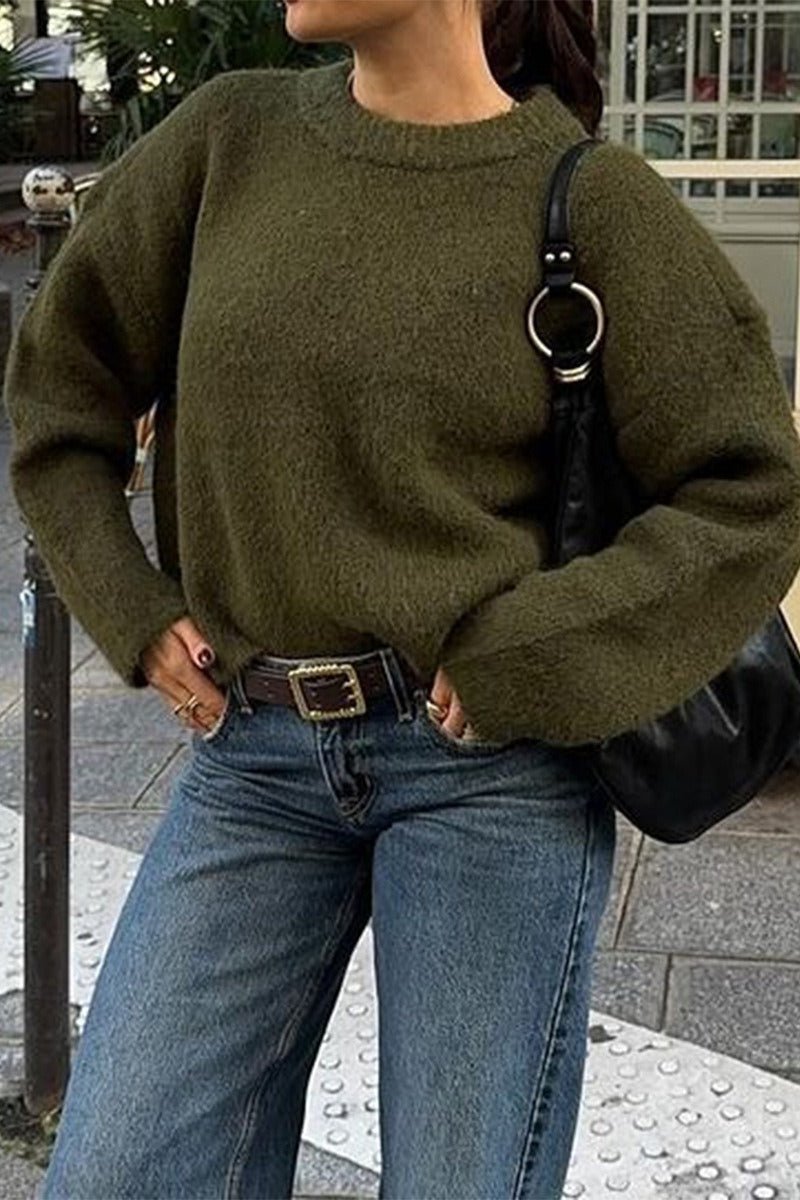 OLANE Casual Ribbed Knit Sweater GreenOne SizeWomen's Sweaters & Cardigans