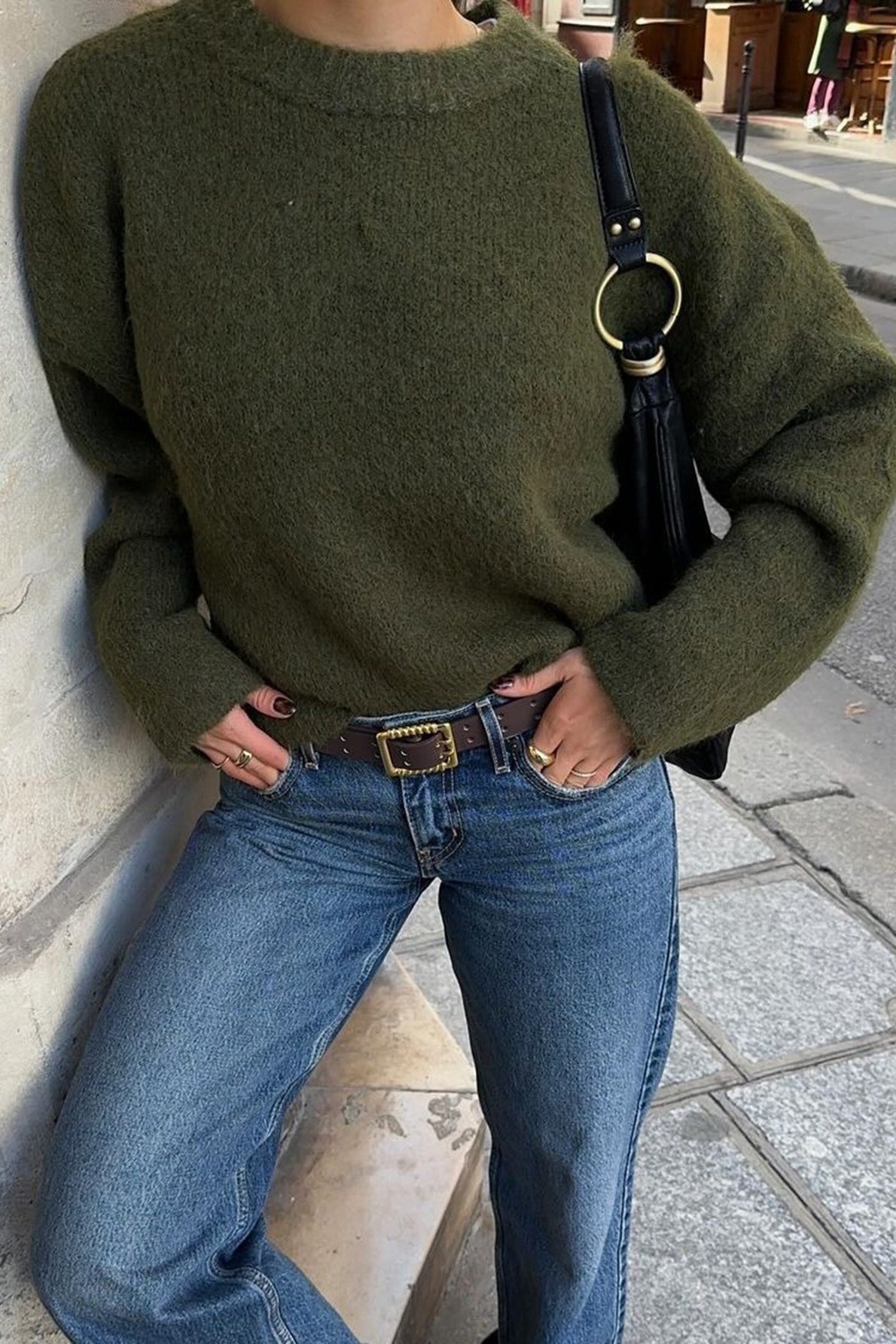 OLANE Casual Ribbed Knit Sweater GreenOne SizeWomen's Sweaters & Cardigans