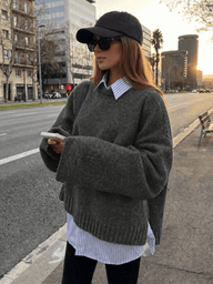 Maglione casual a coste in maglia