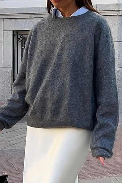 OLANE Casual Ribbed Knit Sweater GreyOne SizeWomen's Sweaters & Cardigans