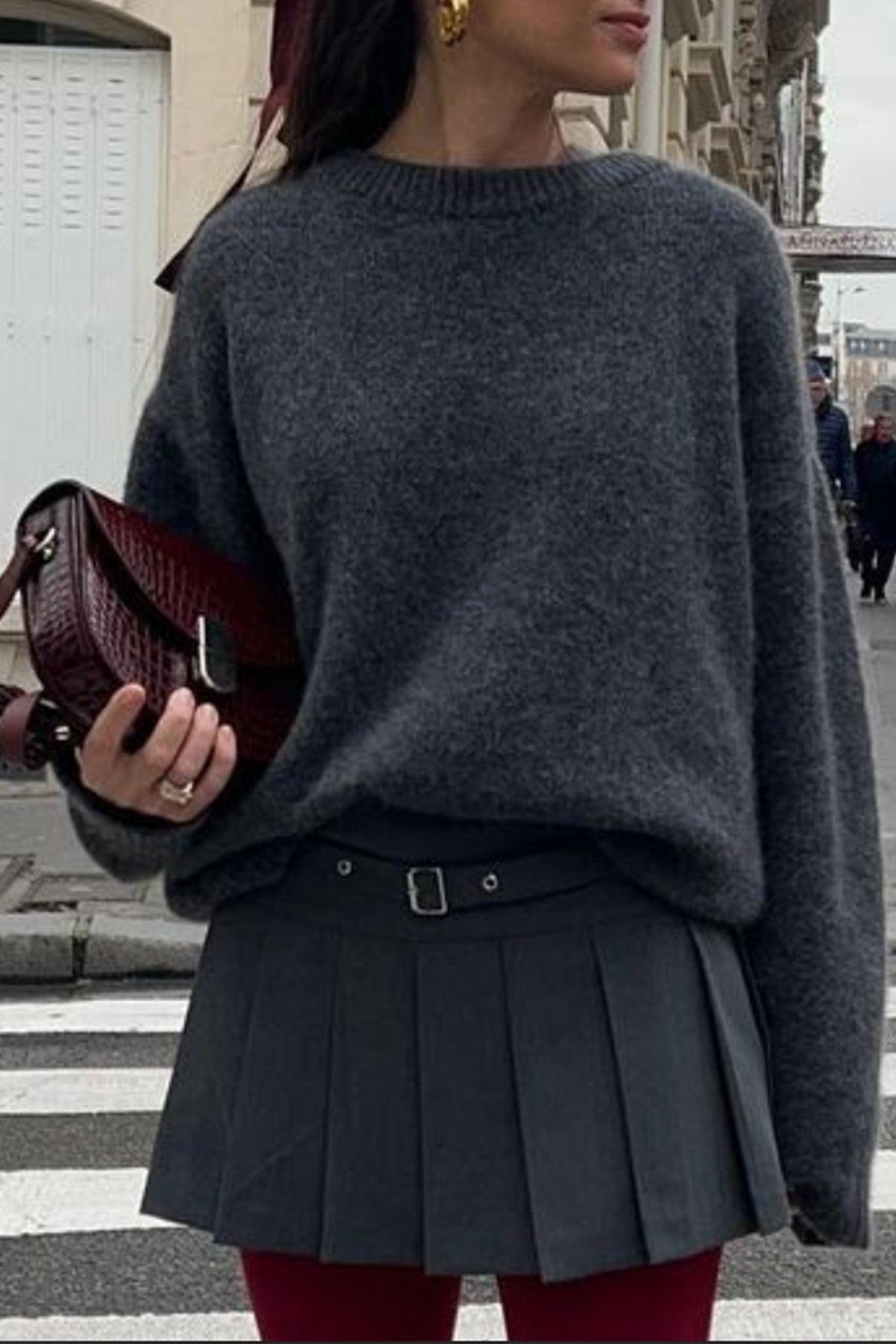 OLANE Casual Ribbed Knit Sweater GreyOne SizeWomen's Sweaters & Cardigans