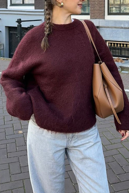 OLANE Casual Ribbed Knit Sweater RedOne SizeWomen's Sweaters & Cardigans