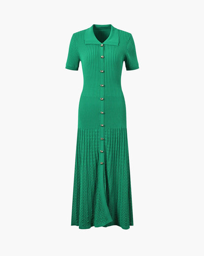 OLANE Casual Turn - Down Collar Knit Maxi Dress GreenWomen's Dresses