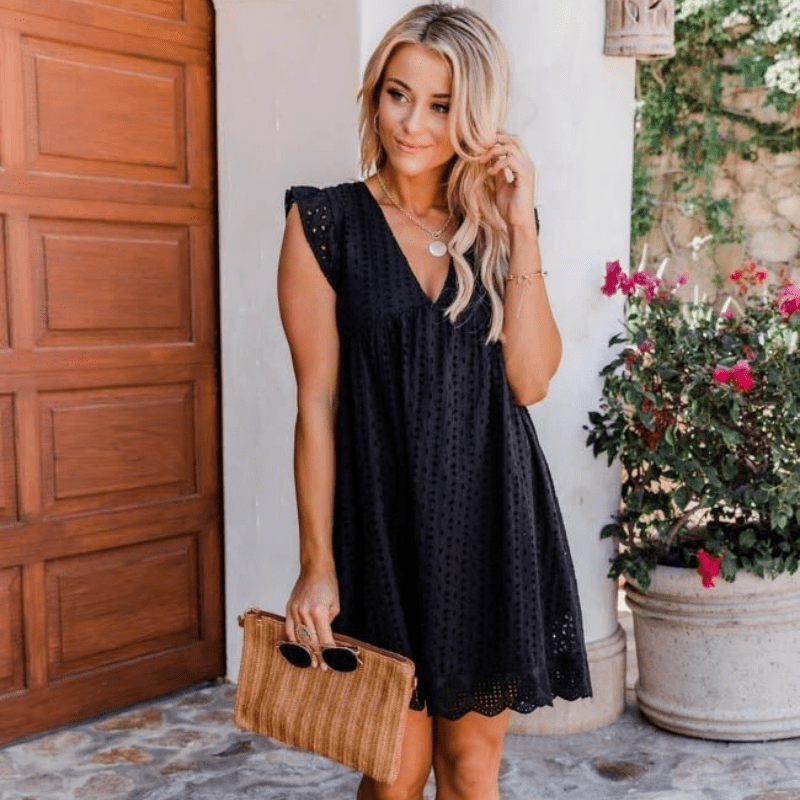 OLANE Casual V-Neck Sleeveless Mini Dress BlackSWomen’s Dresses