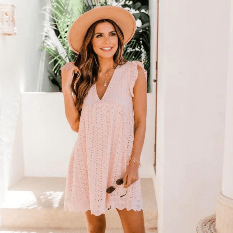 OLANE Casual V-Neck Sleeveless Mini Dress PinkSWomen’s Dresses