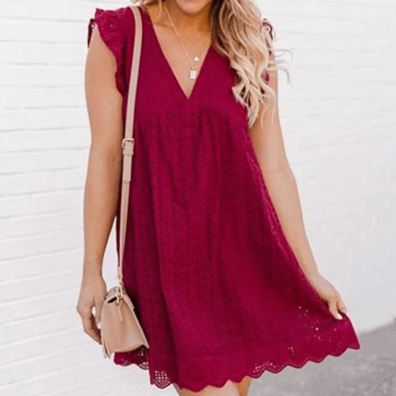 OLANE Casual V-Neck Sleeveless Mini Dress RedSWomen’s Dresses