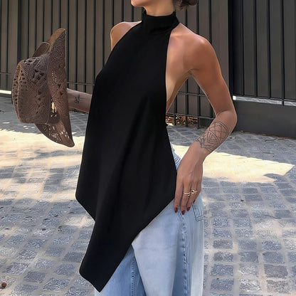 OLANE Chic Backless Halter Top BlackSTop