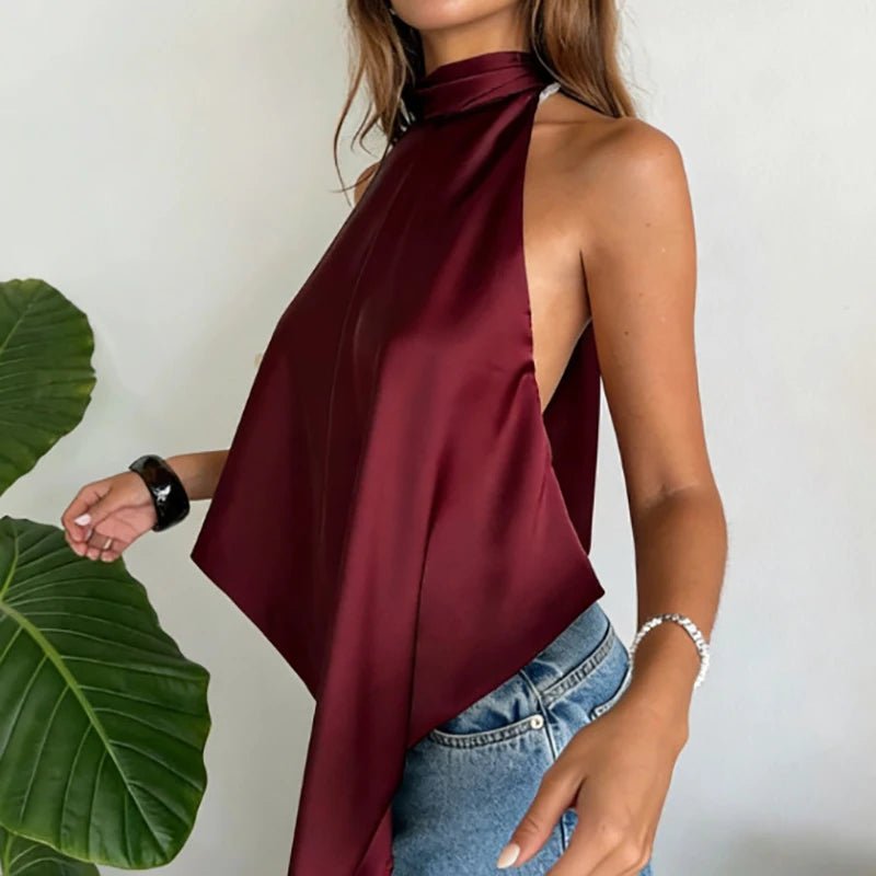 OLANE Chic Backless Halter Top WineSTop