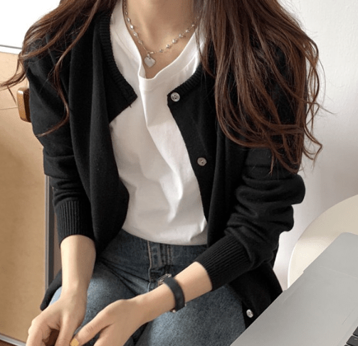 OLANE Chic Button Front Knit Cardigan BlackSWomen's Sweaters & Cardigans
