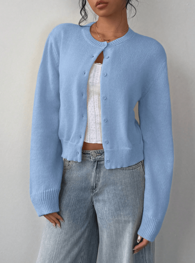 OLANE Chic Button Front Knit Cardigan BlueLWomen's Sweaters & Cardigans