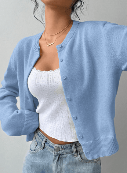 OLANE Chic Button Front Knit Cardigan BlueMWomen's Sweaters & Cardigans