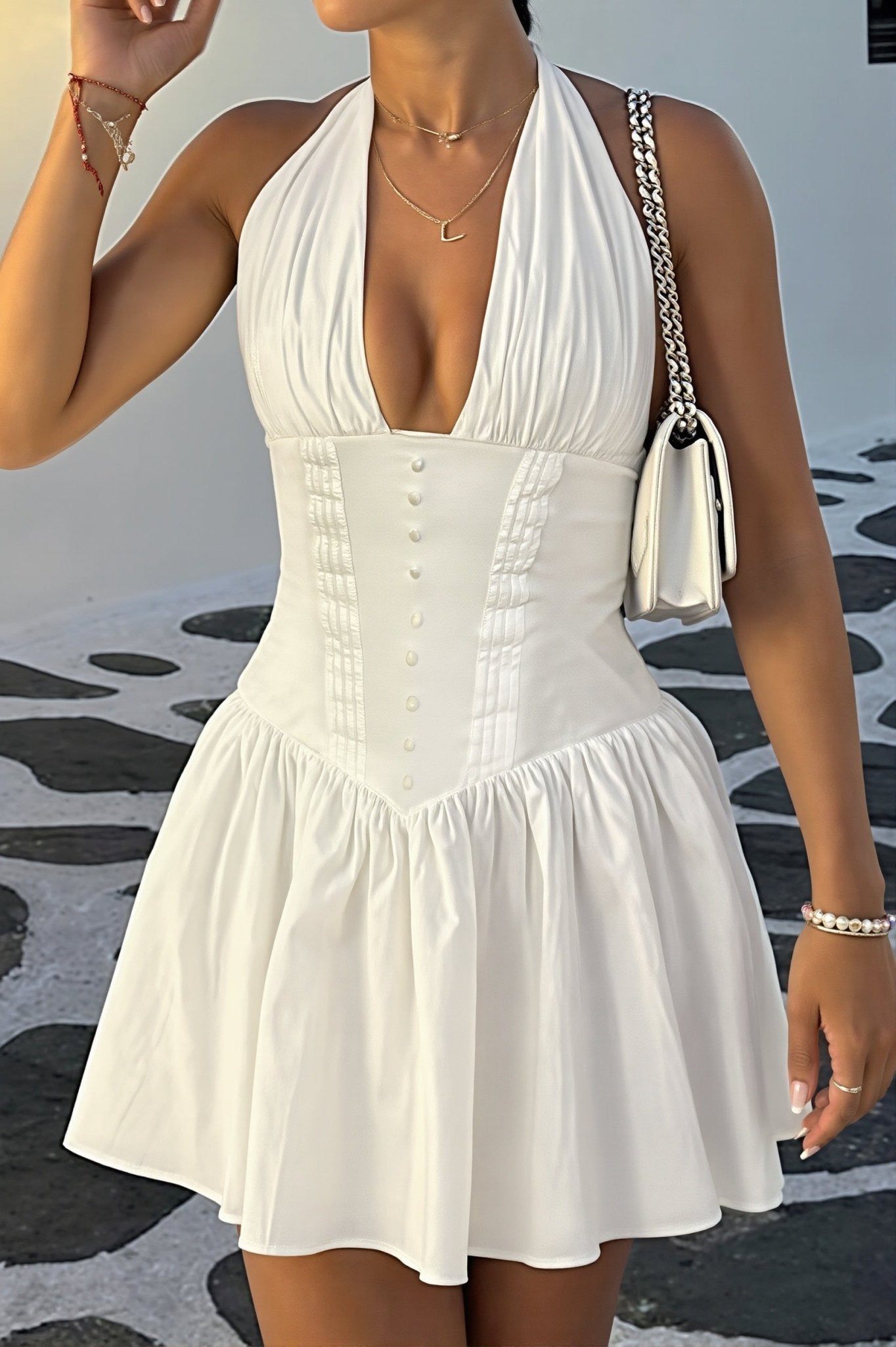 OLANE Chic Halter Bodycon Mini Dress WhiteSWomen’s Dresses