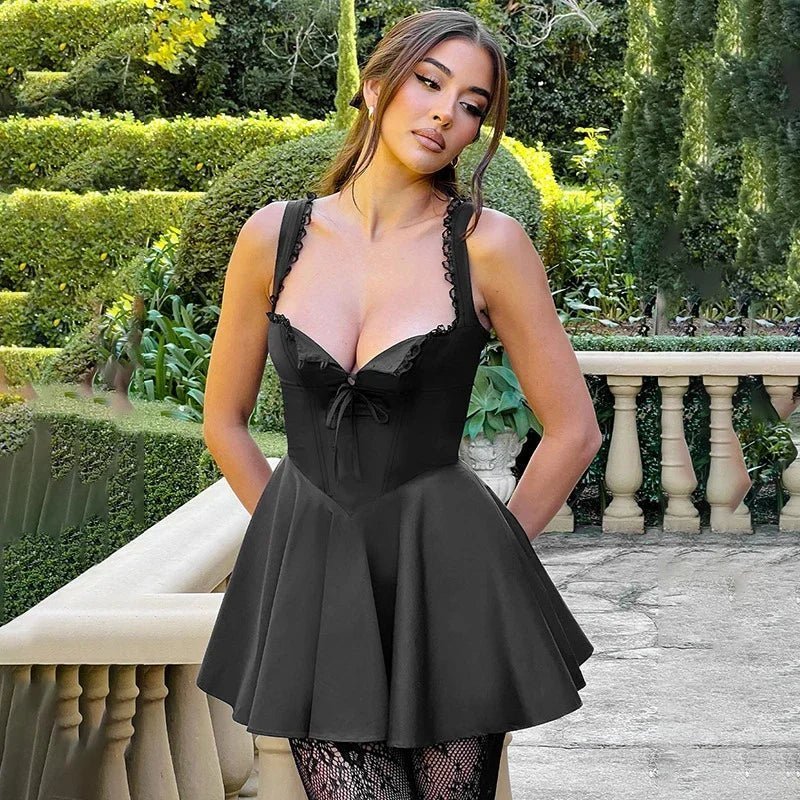 OLANE Chic Retro Plunge Mini Dress BlackXSWomen’s Dresses