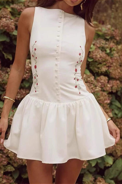 OLANE Chic Sleeveless Embroidered Mini Dress WhiteMWomen's Dresses