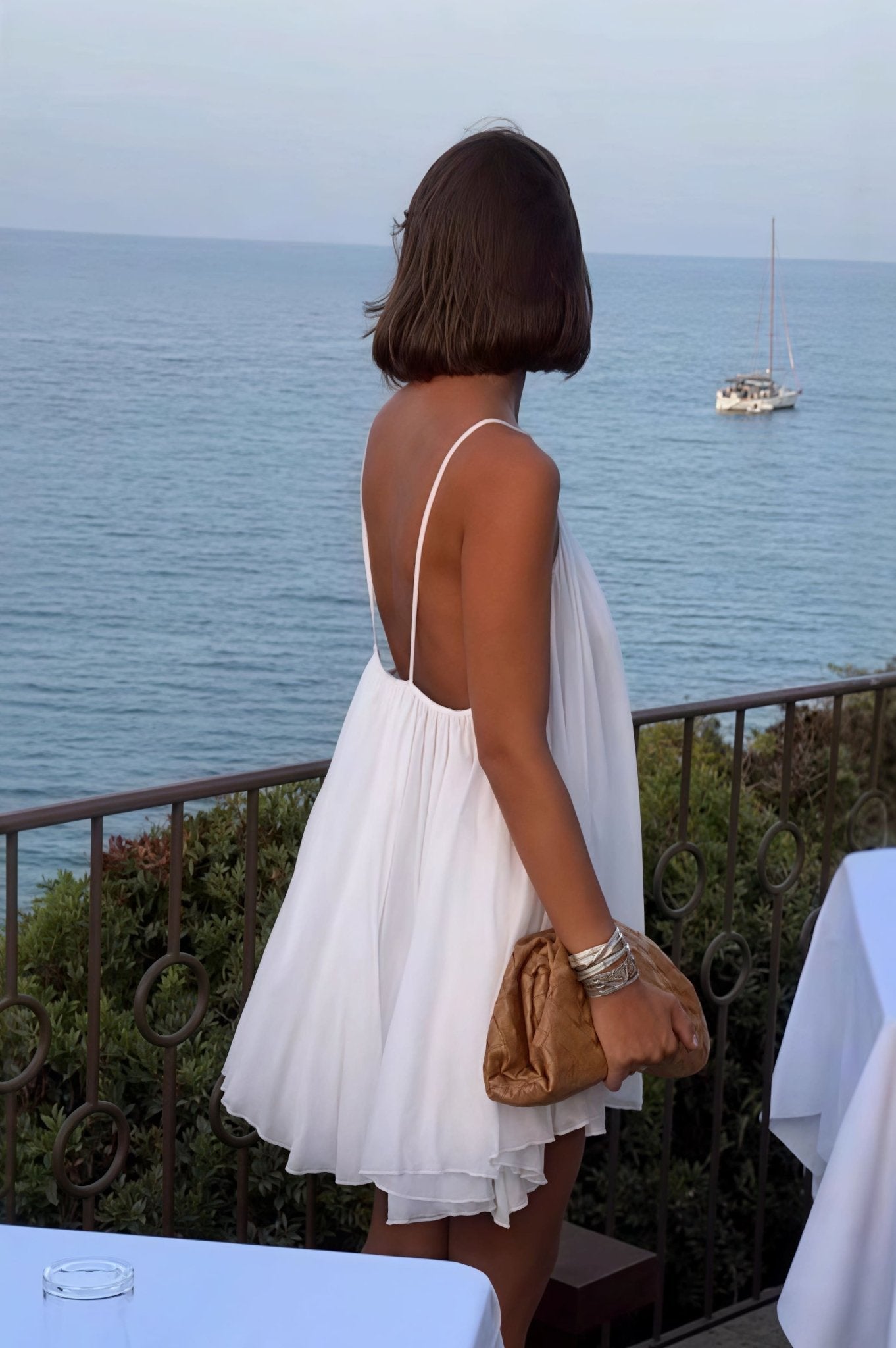 OLANE Chic Spaghetti Strap Flowy Mini Dress WhiteMWomen's Dresses