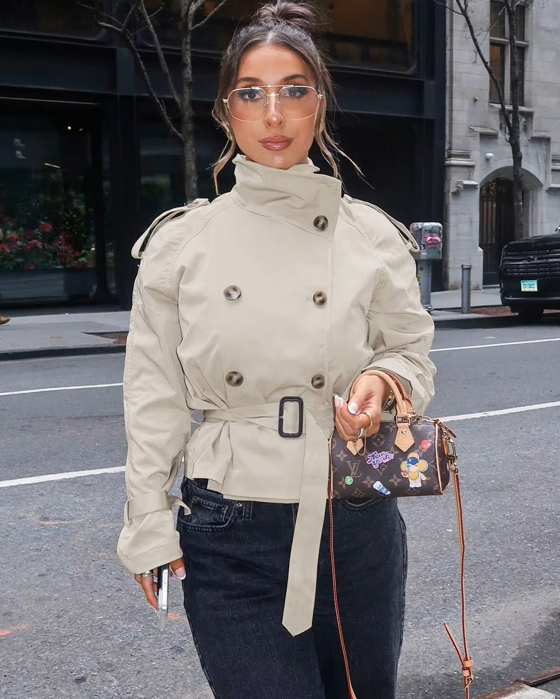 OLANE Classic British Belted Trench Coat BeigeXSWomen's Coats & Jackets