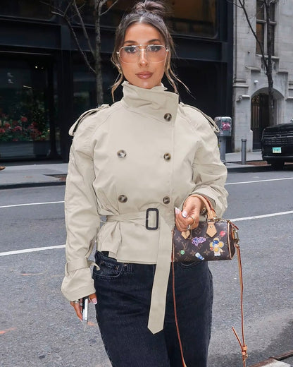 OLANE Classic British Belted Trench Coat BeigeXSWomen's Coats & Jackets