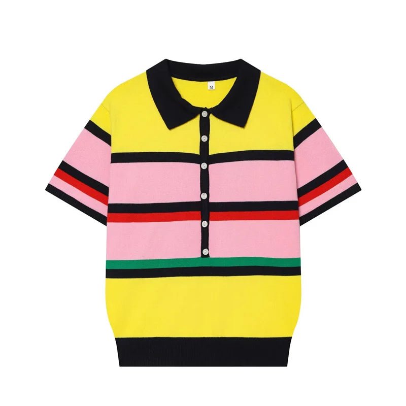 OLANE Classic Colorblock Polo Knit Top LWomen’s Tops