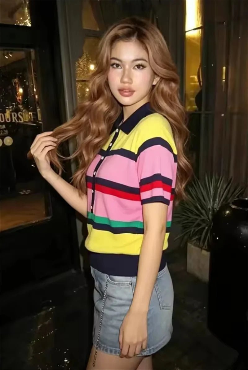OLANE Classic Colorblock Polo Knit Top LWomen’s Tops