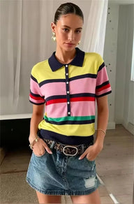 Top polo tricot colorblock classique