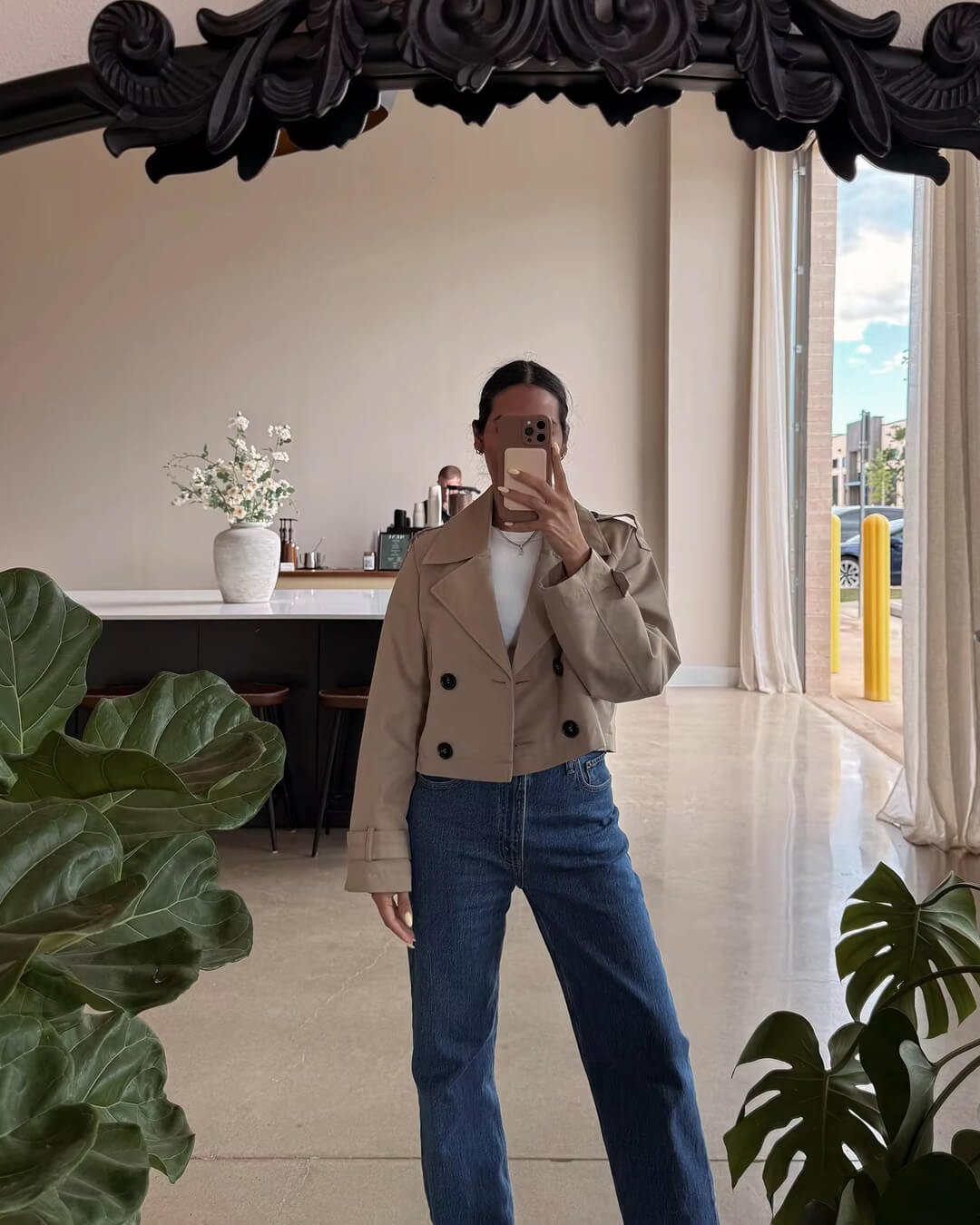 OLANE Classic Cropped Trench Coat BeigeXSWomen’s Jackets & Coats