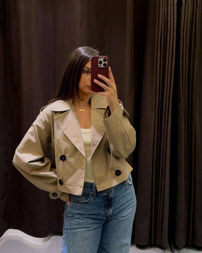OLANE Classic Cropped Trench Coat BeigeXSWomen’s Jackets & Coats