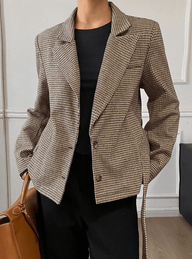 Classic Houndstooth Lace-Up Blazer