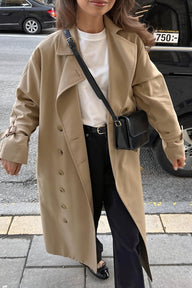 Trench-coat long classique croisé à double boutonnage