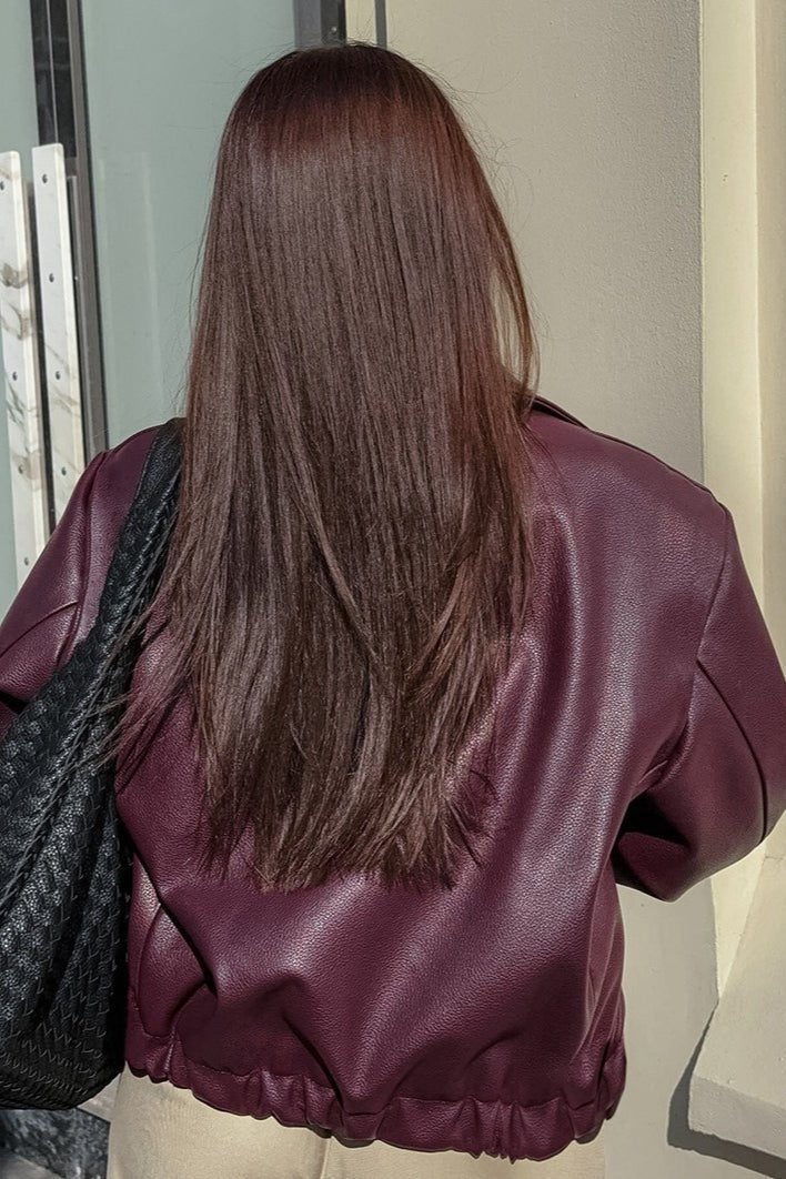 OLANE Classic Matte Leather Moto Jacket BurgundySWomen's Coats & Jackets