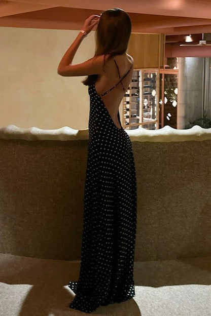 OLANE Classic Polka Dot Backless Maxi Dress BlackLWomen's Dresses