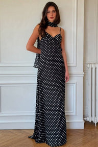 Adolfina Polka Dot Backless Maxi Dress