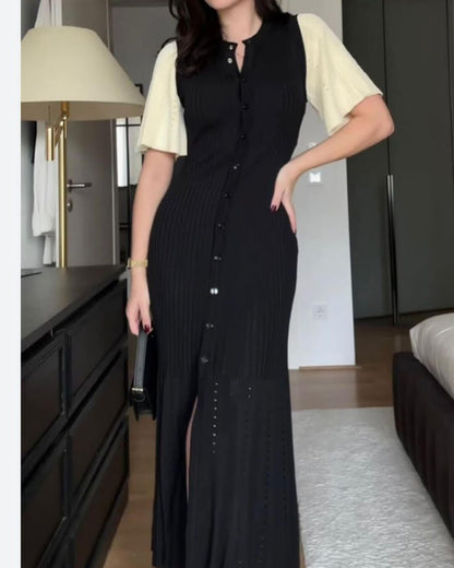 OLANE Classic Ribbed Knitted Midi Dress BlackLWomen's Dresses