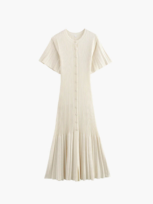 OLANE Classic Ribbed Knitted Midi Dress CremeSWomen's Dresses