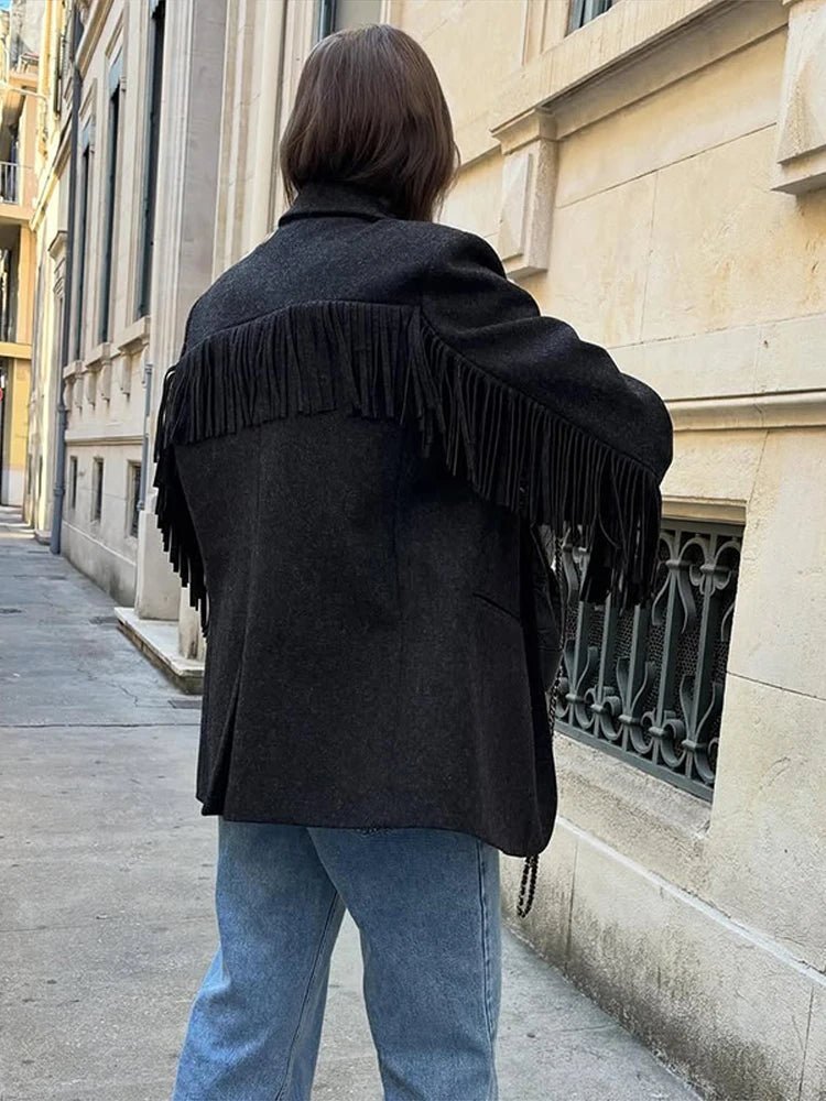 OLANE Classic Tassel Trim Bomber Blazer BlackMWomen's Coats & Jackets