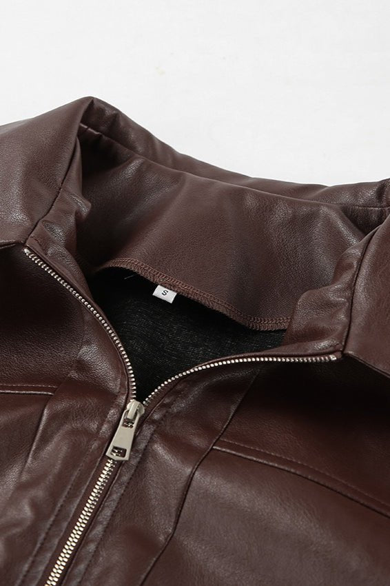 OLANE Classic Vintage Faux Leather Jacket BrownMWomen's Coats & Jackets